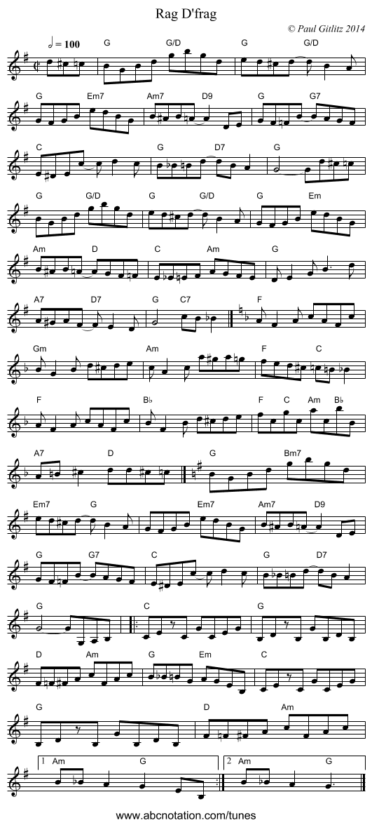 Rag D'frag - staff notation