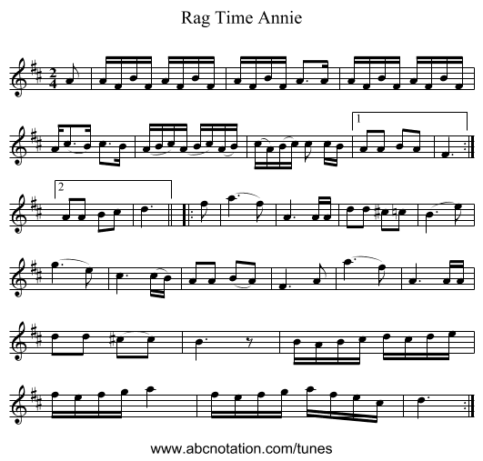 Rag Time Annie - staff notation