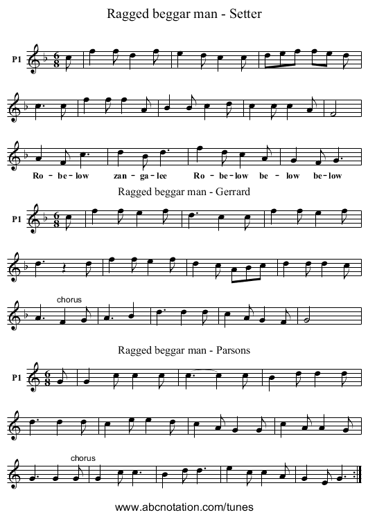 Ragged beggar man - Setter - staff notation