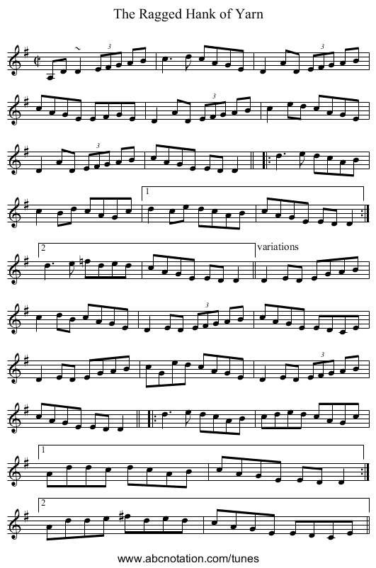 Ragged Hank of Yarn, The - staff notation