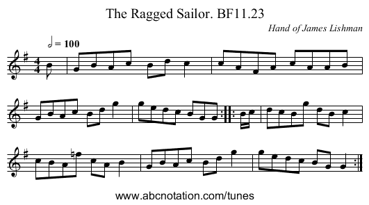 Ragged Sailor. BF11.23, The - staff notation