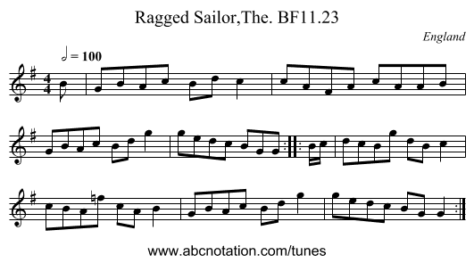 Ragged Sailor,The. BF11.23 - staff notation