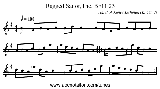 Ragged Sailor,The. BF11.23 - staff notation