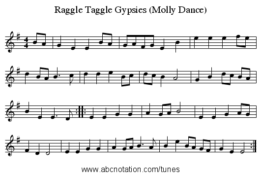 Raggle Taggle Gypsies (Molly Dance) - staff notation