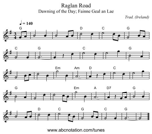 Raglan Road - staff notation