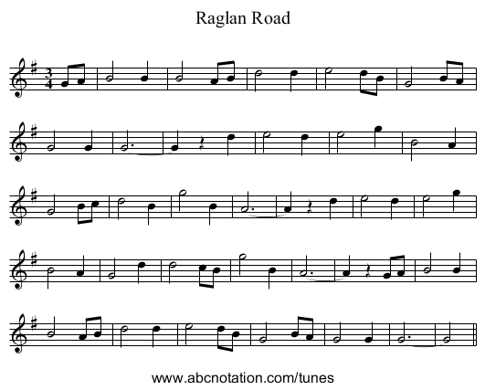 Raglan Road - staff notation