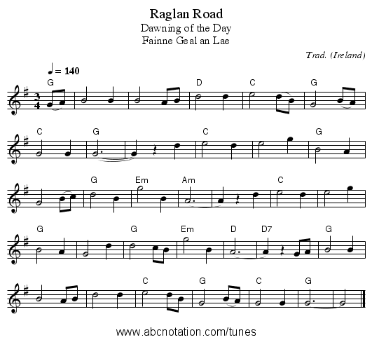 Raglan Road - staff notation
