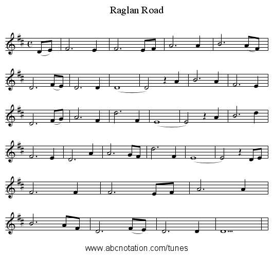 Raglan Road - staff notation