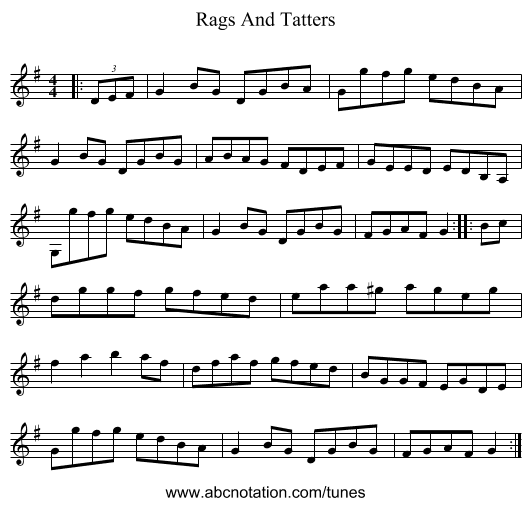Rags And Tatters - staff notation