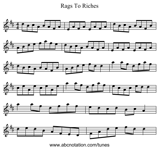 Rags To Riches - staff notation