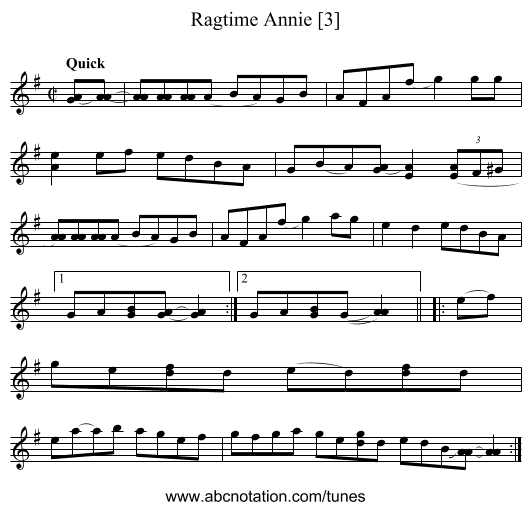 Ragtime Annie [3] - staff notation