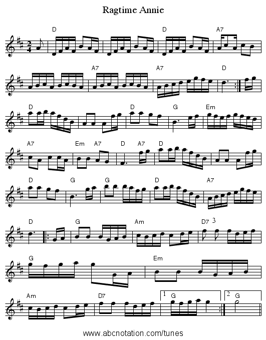 Ragtime Annie - staff notation