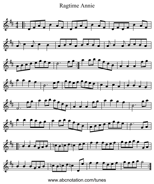 Ragtime Annie - staff notation