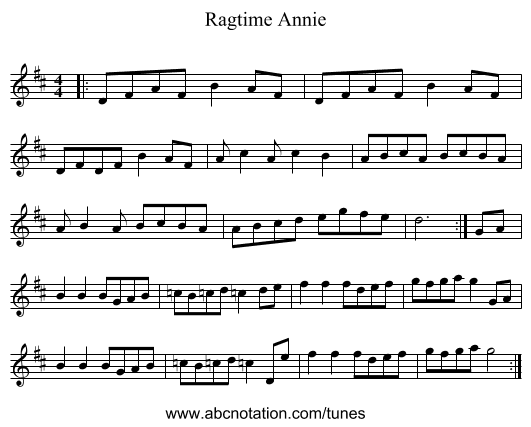 Ragtime Annie - staff notation