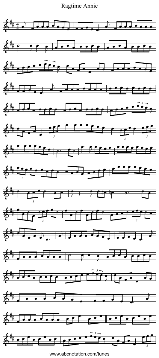 Ragtime Annie - staff notation