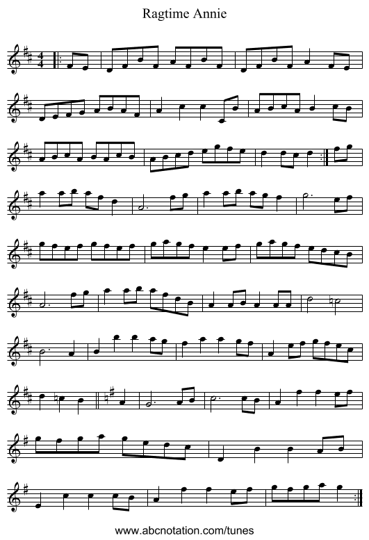Ragtime Annie - staff notation