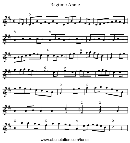 Ragtime Annie - staff notation