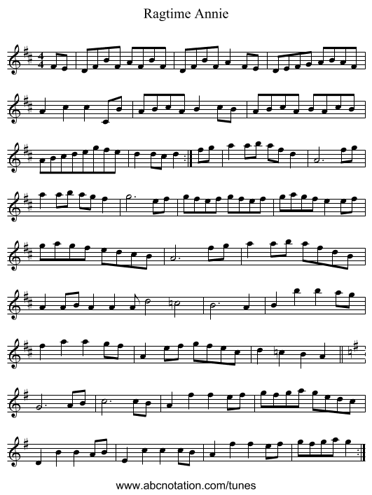 Ragtime Annie - staff notation