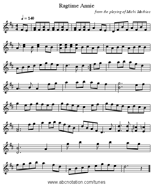 Ragtime Annie - staff notation