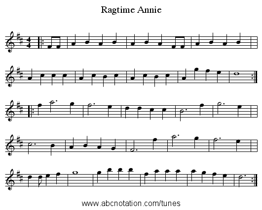 Ragtime Annie - staff notation