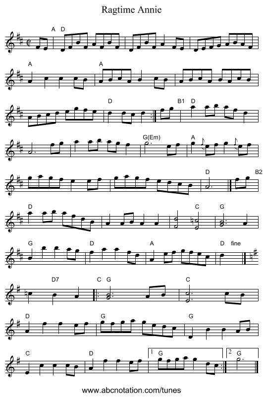Ragtime Annie - staff notation