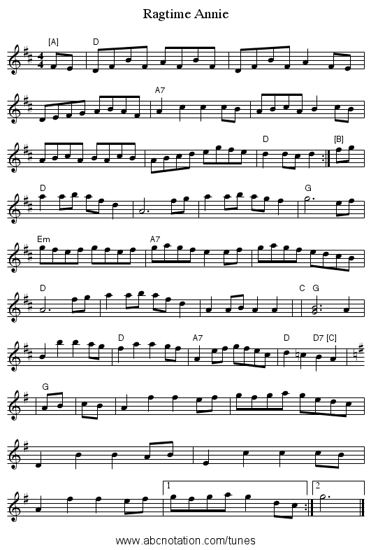 Ragtime Annie - staff notation