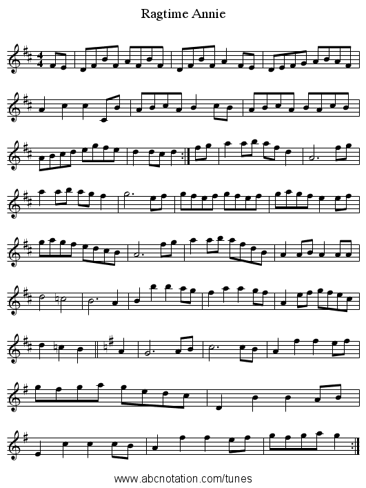 Ragtime Annie - staff notation