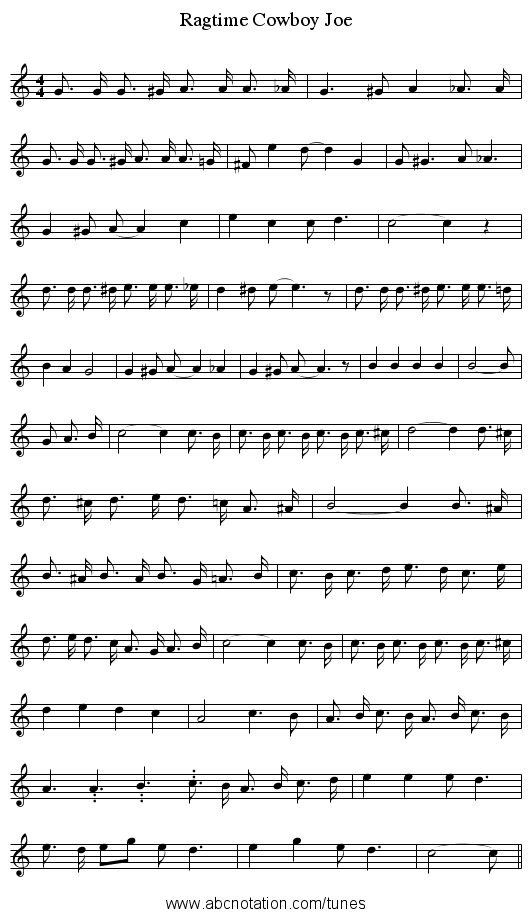 Ragtime Cowboy Joe - staff notation