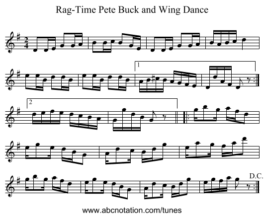 Rag-Time Pete Buck and Wing Dance - staff notation