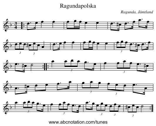 Ragundapolska - staff notation