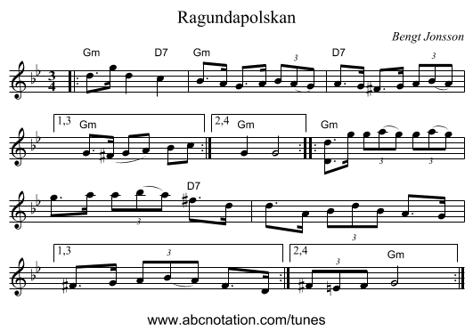 Ragundapolskan - staff notation