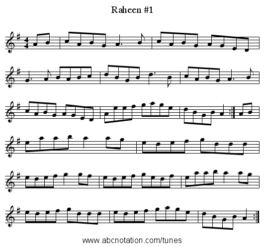 Raheen #1 - staff notation