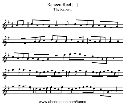 Raheen Reel [1] - staff notation