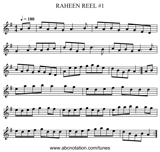 RAHEEN REEL #1 - staff notation