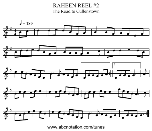 RAHEEN REEL #2 - staff notation