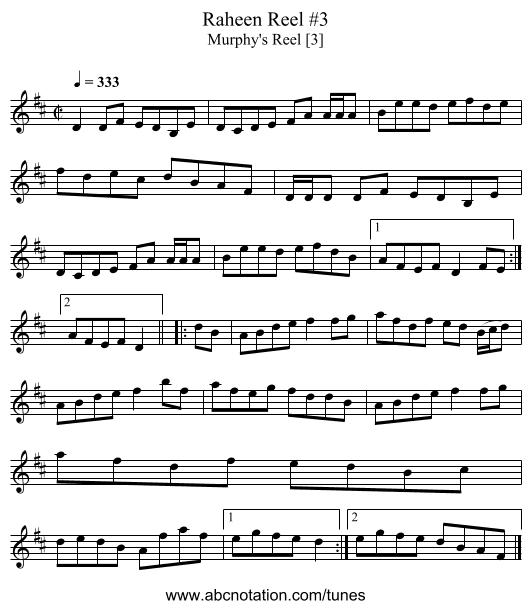 Raheen Reel #3 - staff notation