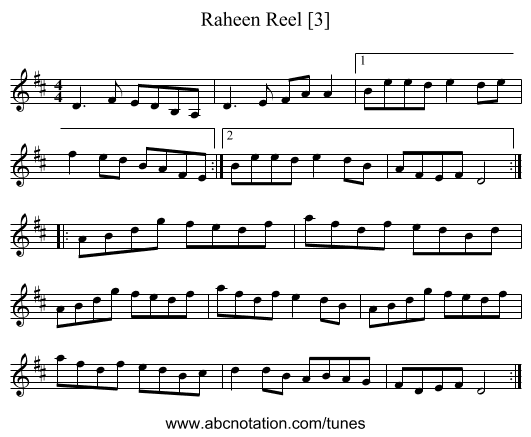 Raheen Reel [3] - staff notation