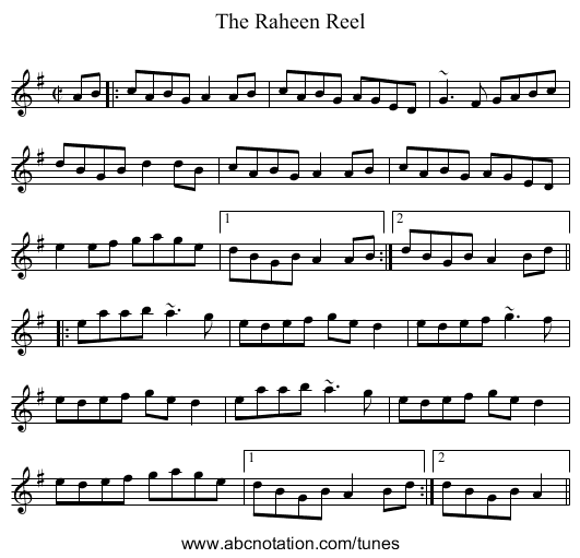 Raheen Reel, The - staff notation