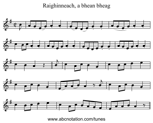 Raighinneach, a bhean bheag - staff notation
