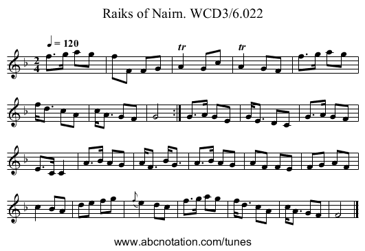Raiks of Nairn. WCD3/6.022 - staff notation
