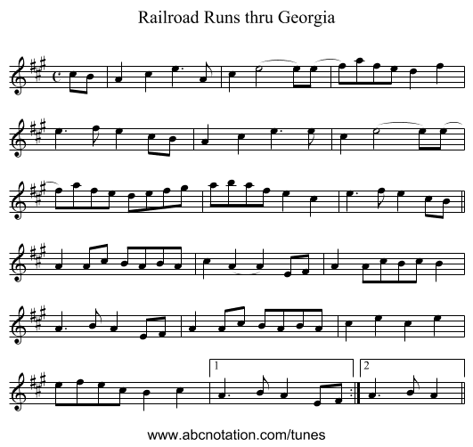 Railroad Runs thru Georgia - staff notation