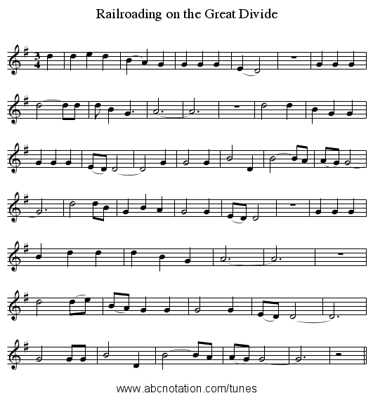 Railroading on the Great Divide - staff notation
