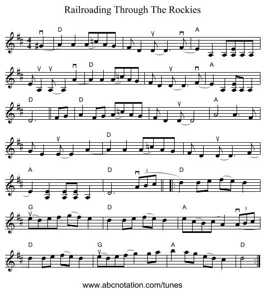 Railroading Through The Rockies - staff notation