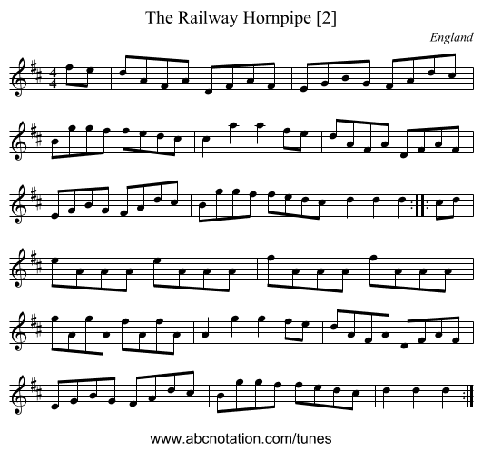Railway Hornpipe [2], The - staff notation