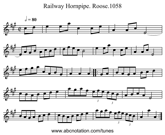 Railway Hornpipe. Roose.1058 - staff notation