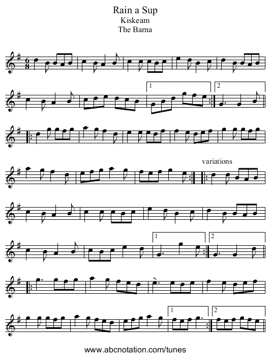 Rain a Sup - staff notation