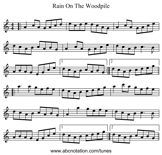 Rain On The Woodpile - staff notation