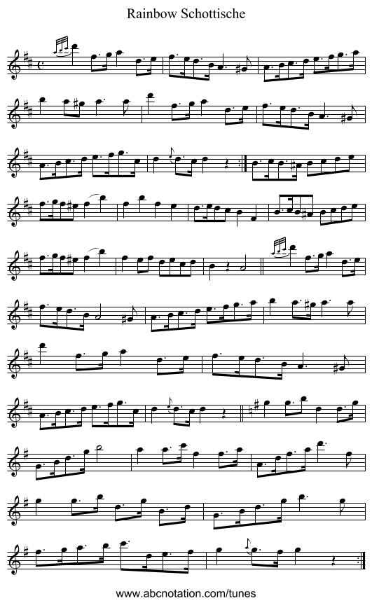 Rainbow Schottische - staff notation