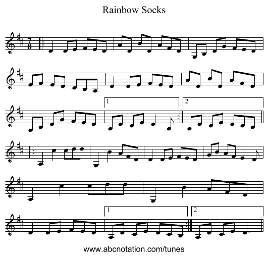 Rainbow Socks - staff notation