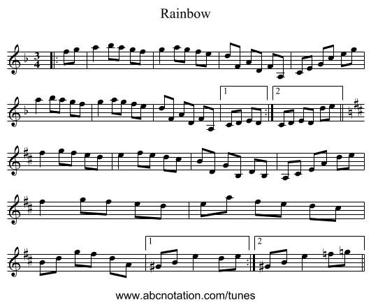 Rainbow - staff notation